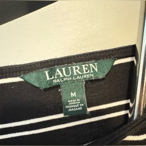 💰⬇️ RALPH LAUREN 
Black/White Striped Boat Neck half sleeve Shirt | Pre-Loved - Picture 4 of 7